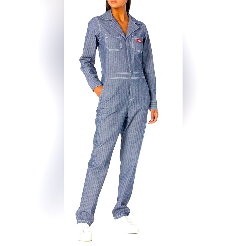 NWT Dickie’s Women's Embroidered Blue Denim Jumpsuit Juniors Size Medium